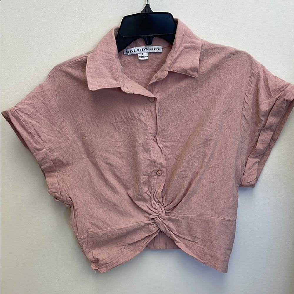 HYFVE Pink Cuffed Sleeve Crop Button Down